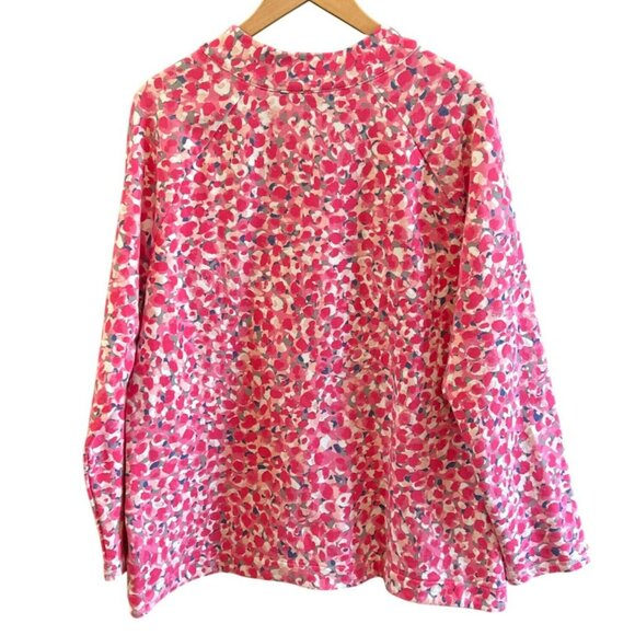T By Talbots Pink Watercolor Print Zip Neck Long Sleeve Pull Over Sweatshirt EUC - Picture 5 of 6